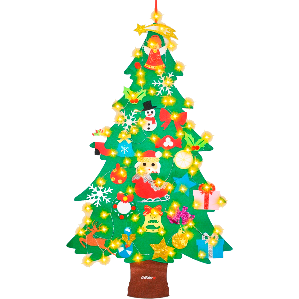 Árbol de fieltro navideño + luces navideñas